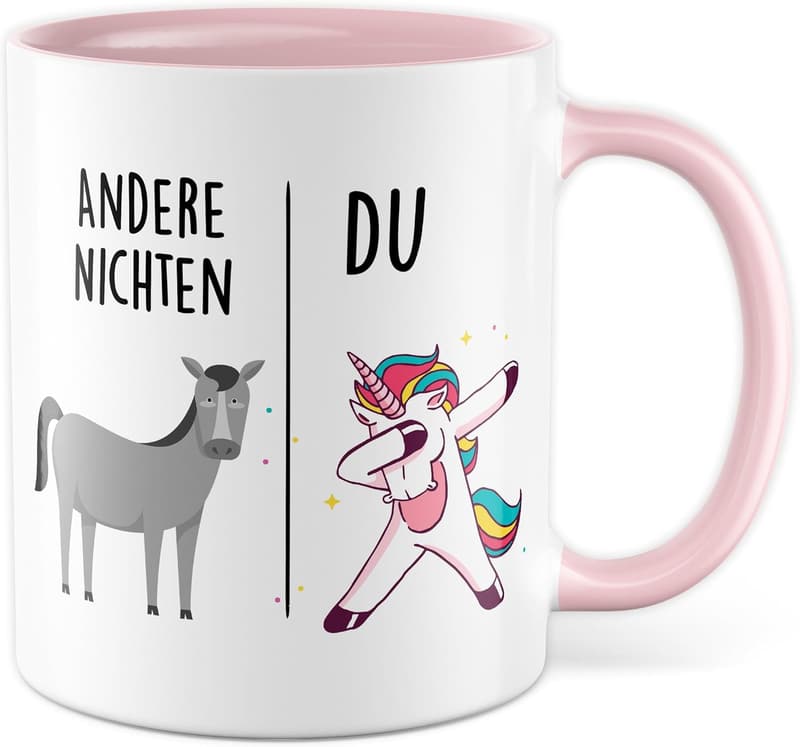 Tasse für Nichten – Geschenk für Tante zum Geburtstag oder Weihnachten (Weiß/Pink)