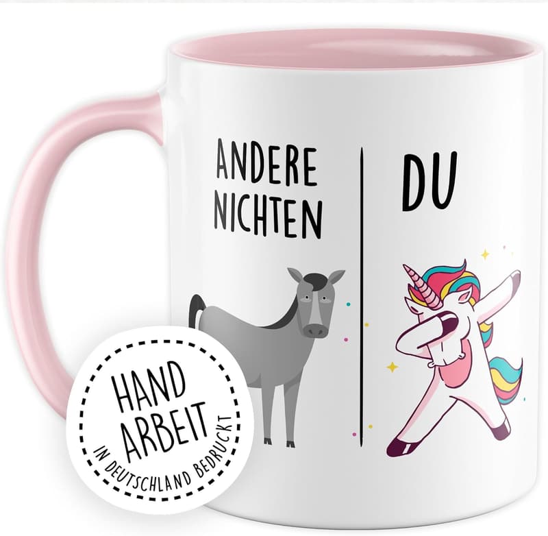 Tasse für Nichten – Geschenk für Tante zum Geburtstag oder Weihnachten (Weiß/Pink)