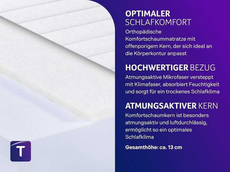 Easy Comfort Rollmatratze 90 x 200 cm, Härtegrad 3, Öko-Tex zertifiziert