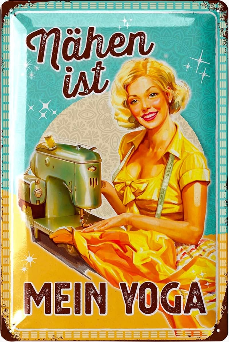 Retro Blechschild Nähen – Lustige Sprüche für Nähbegeisterte 20x30cm
