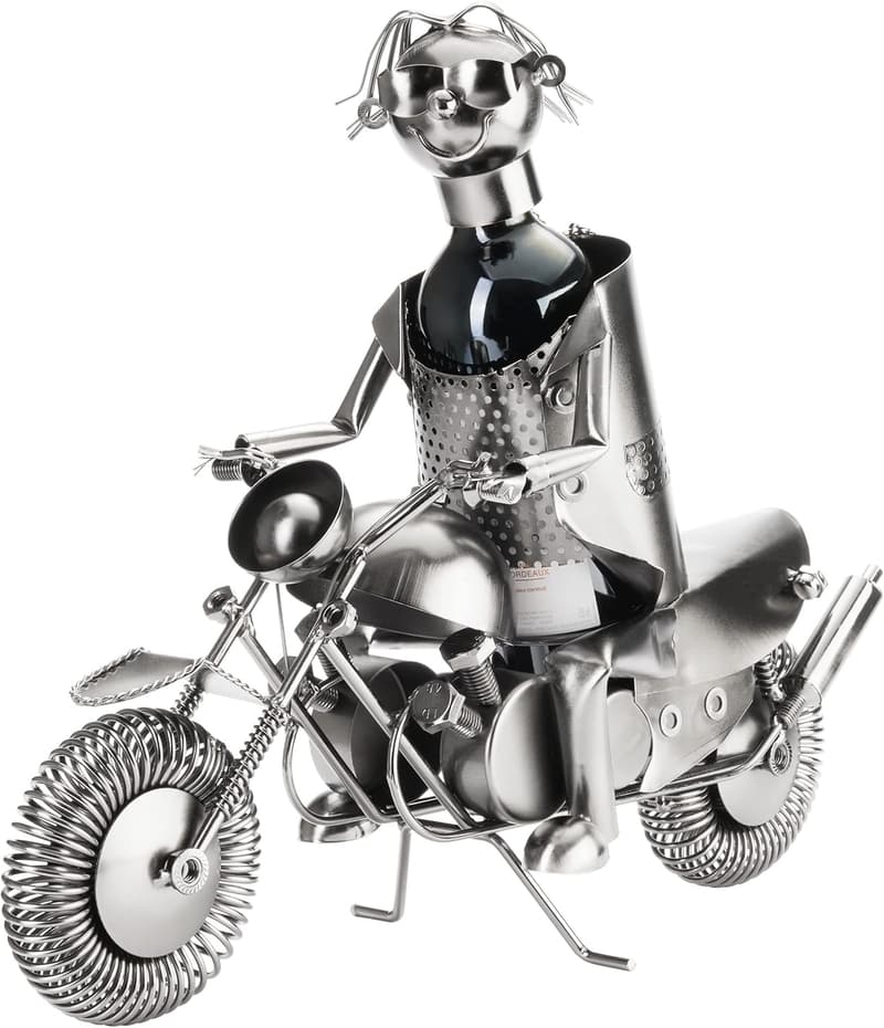 Motorradfahrer Flaschenhalter aus Metall - Geschenk inkl. Karte
