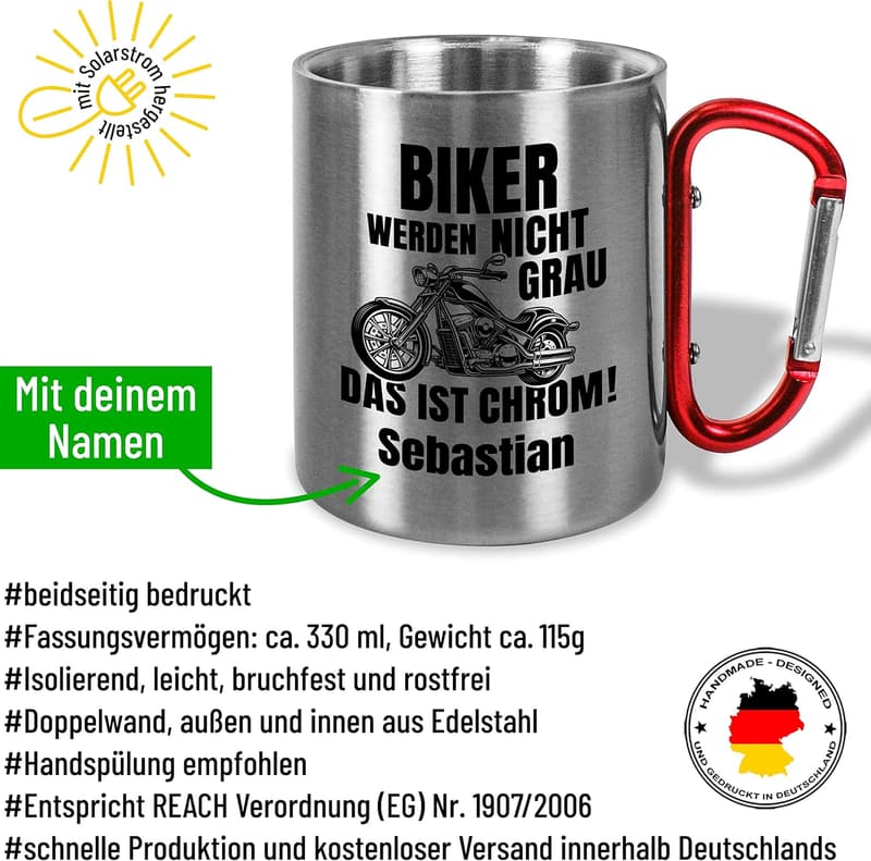 Personalisierte 330ml Edelstahl-Tasse für Biker mit Wunschname