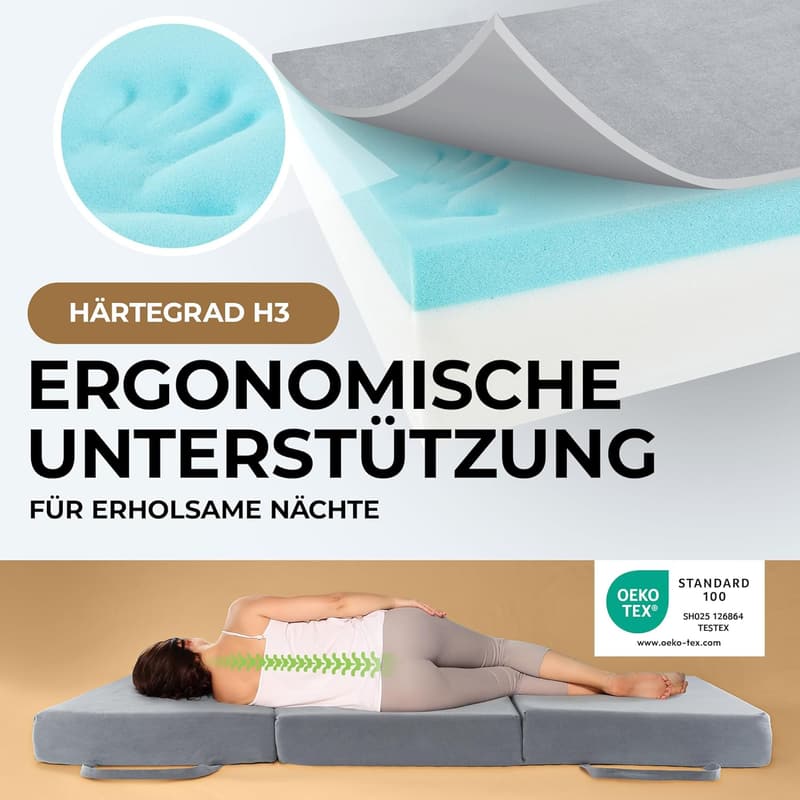 Orthopädische Klappmatratze 195x75 cm für Gäste | 14 cm Visco-Schaum