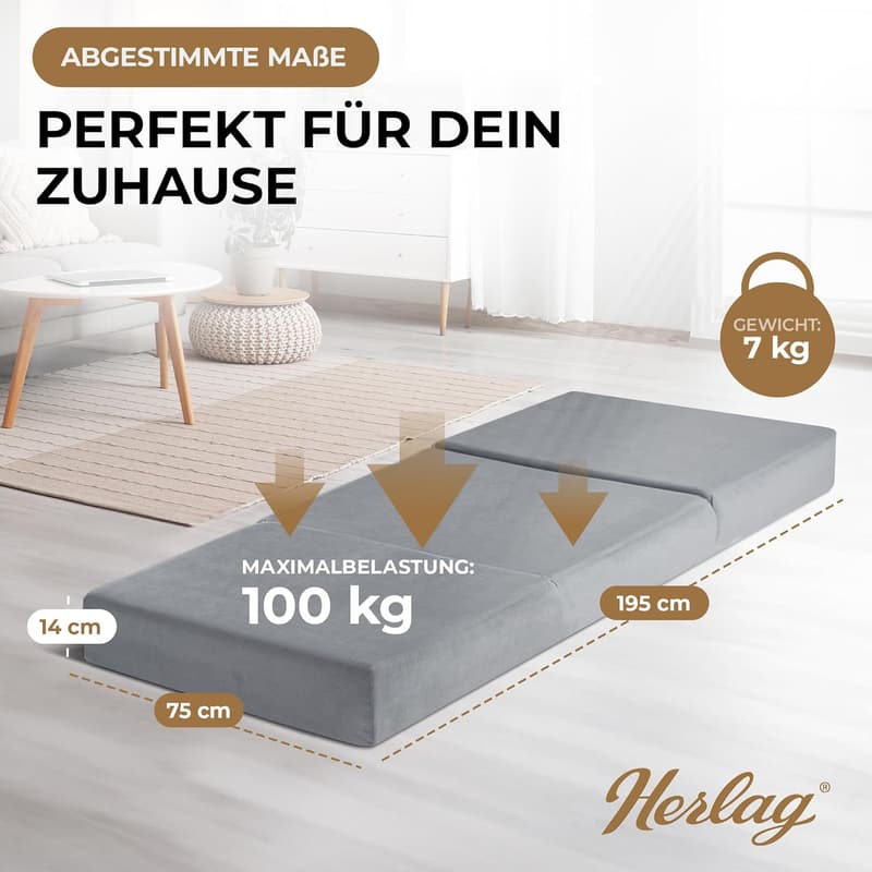 Orthopädische Klappmatratze 195x75 cm für Gäste | 14 cm Visco-Schaum