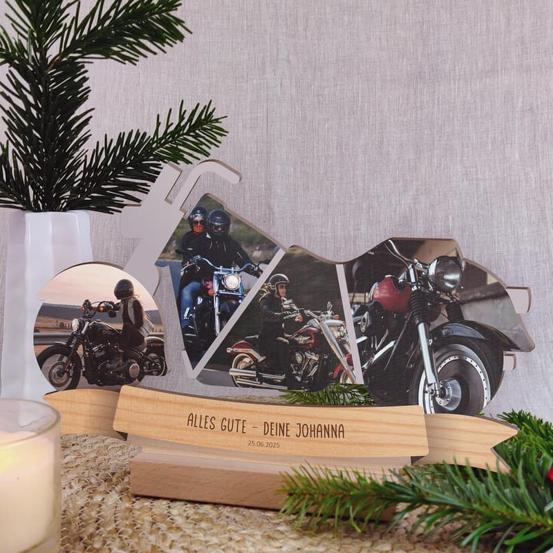 Personalisierte Holzbild für Motorradliebhaber - Fotogeschenk zum Geburtstag