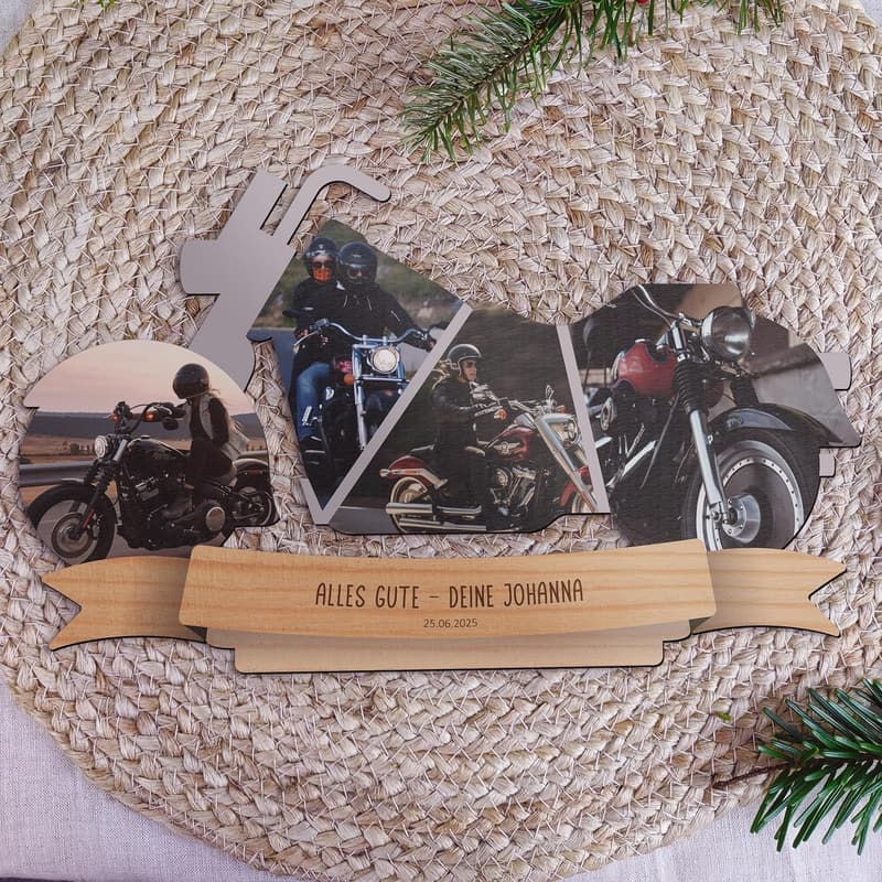 Personalisierte Holzbild für Motorradliebhaber - Fotogeschenk zum Geburtstag