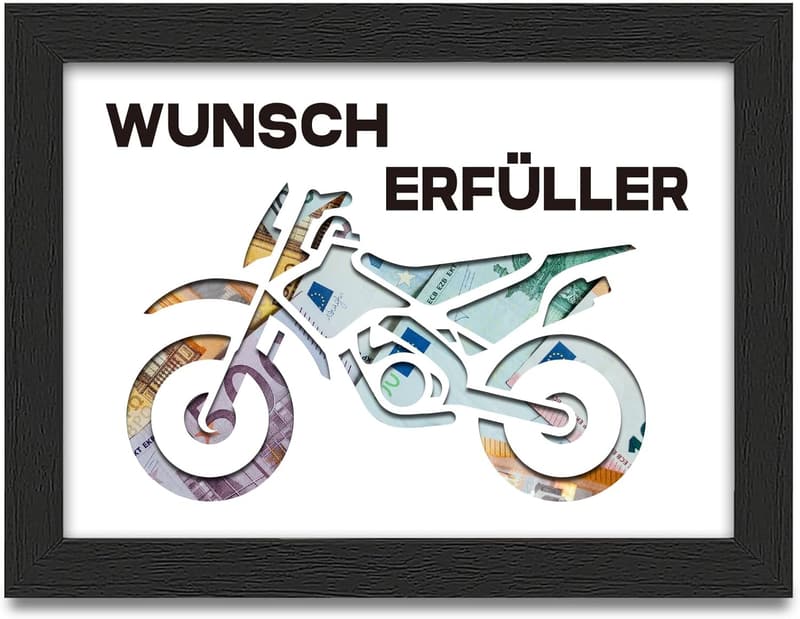 Motorrad-Geschenk zum Geburtstag für Papa – Geldgeschenk Rennmaschine schwarz