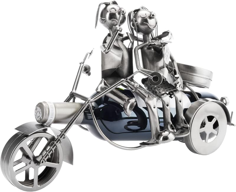 Motorrad-Flaschenhalter aus Metall für Paare mit Geschenkkarte