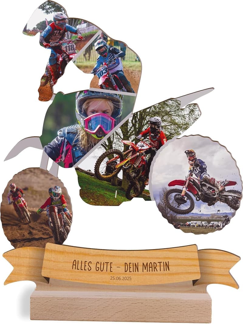 Personalisiertes Holzbild Motorradgeschenk mit Sockel für Motorradliebhaber