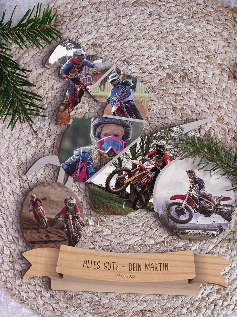 Personalisiertes Holzbild Motorradgeschenk mit Sockel für Motorradliebhaber