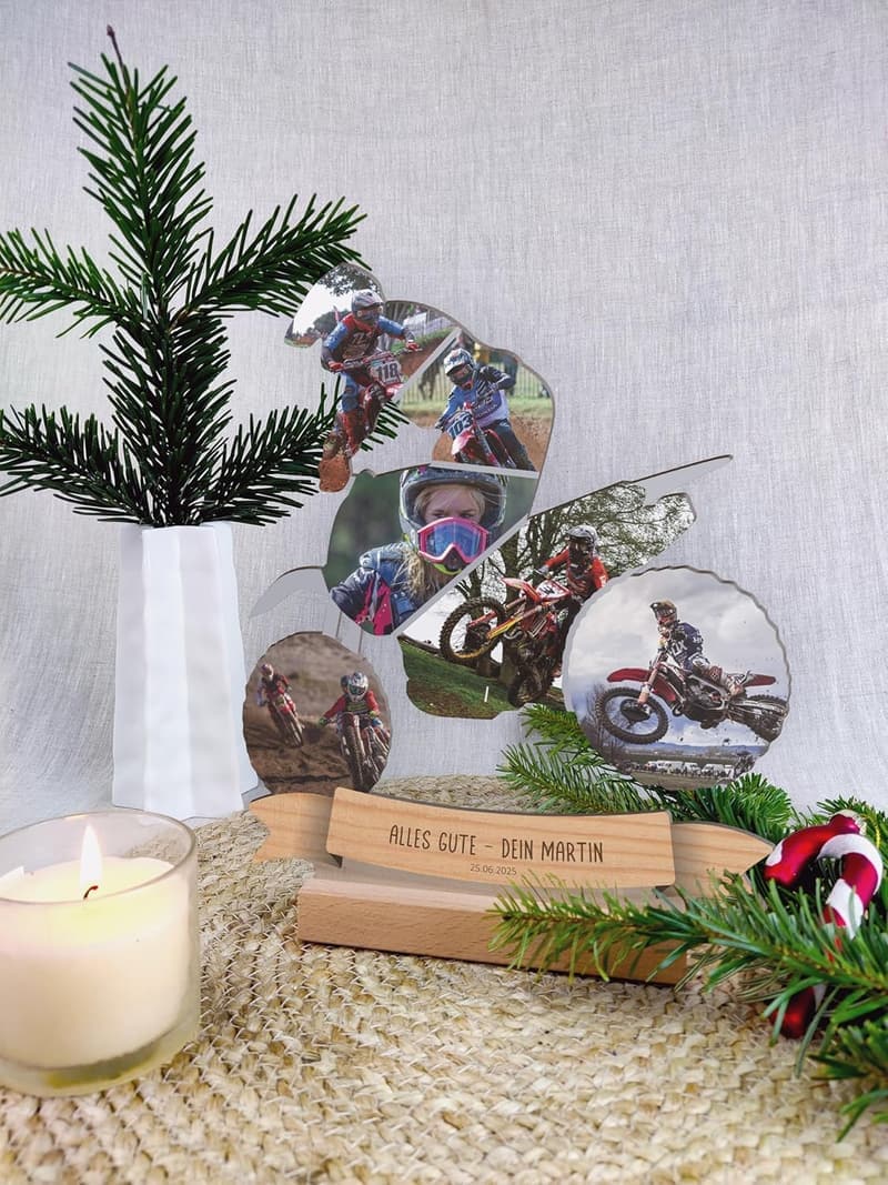 Personalisiertes Holzbild Motorradgeschenk mit Sockel für Motorradliebhaber
