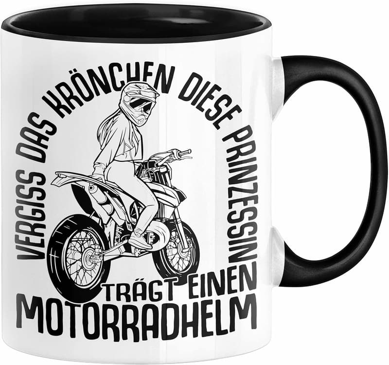 Motorradfahrerin Tasse für Frauen mit Helm-Design (Schwarz)