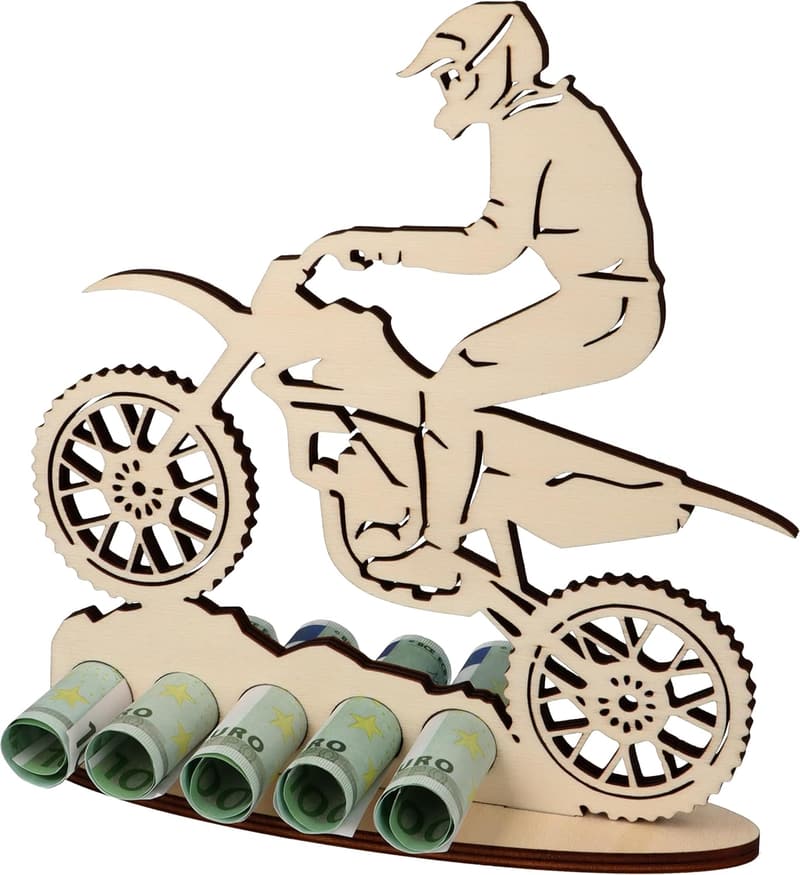 Motocross Geldgeschenk aus Holz für Männer und Frauen