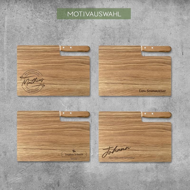 Personalisierte Eichen-Holz Frühstücksbrettchen mit Gravur für Paare