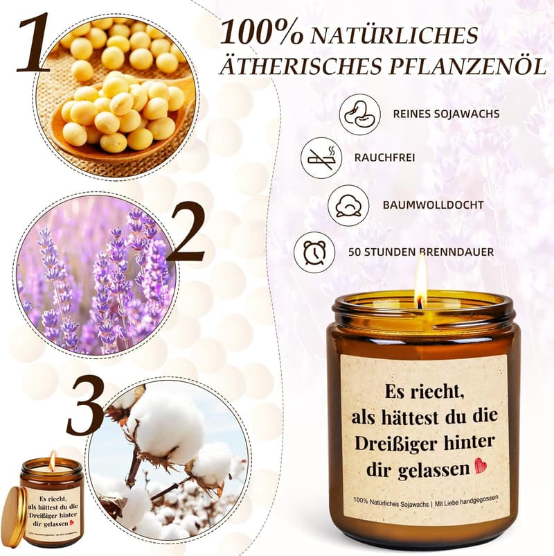 30. Geburtstag Duftkerzen im Glas – Geschenk für Frauen und Mädchen
