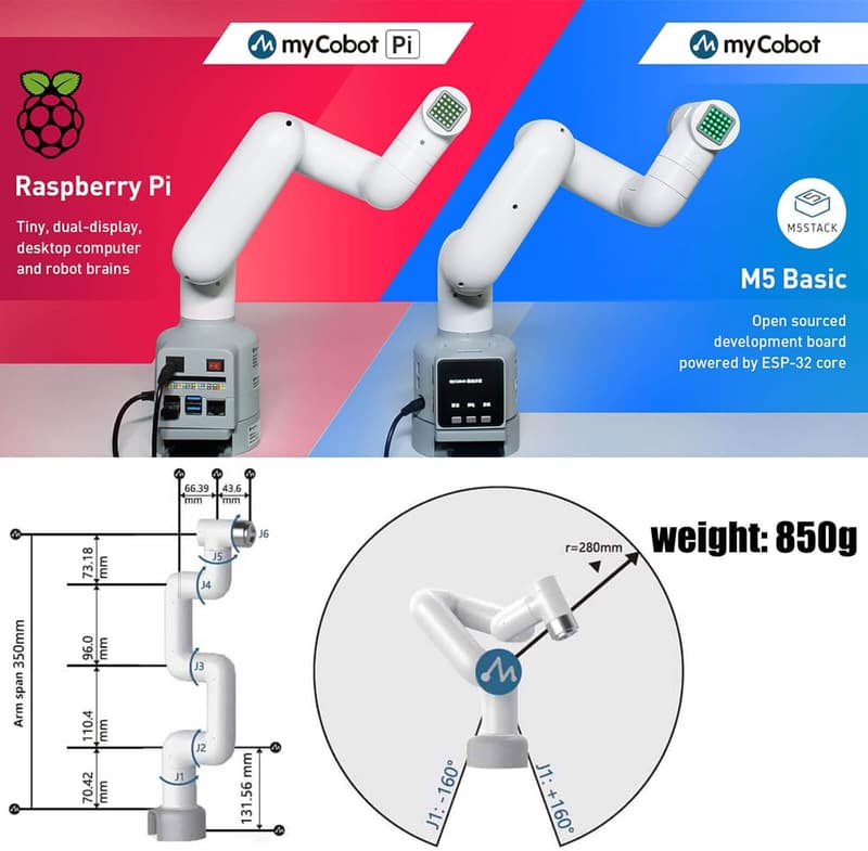 myCobot 280 Roboterarm für Raspberry Pi, 6 Achsen, open source