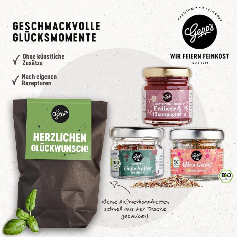 Geschenkset mit Delikatessen in Wundertüte für Paare und Freunde