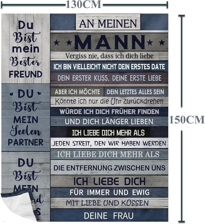 Hochzeitstagsgeschenk: Ich liebe Dich Decke für den Ehemann, 150x130 cm