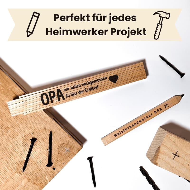 Opa Geburtstagsgeschenkset mit Flaschenöffner, Zollstock, Bleistift & Schlüsselanhänger