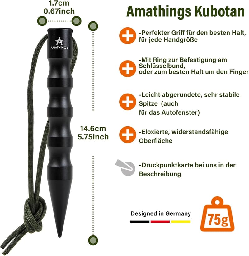 AMATHINGS Survival Kubotan – Extra starker Notfallhammer für Selbstverteidigung