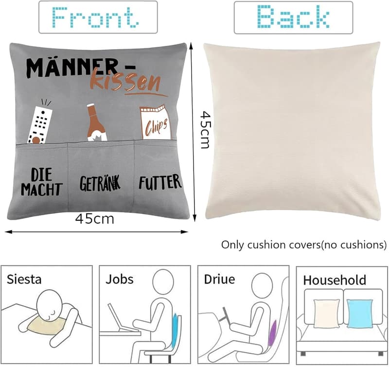 Originelles Dekokissen für Männer mit Taschen für Bier und Snacks