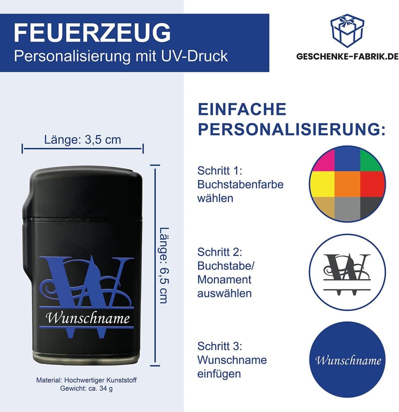 Personalisiertes Sturmfeuerzeug mit Wunschname – ideales Geschenk für Männer