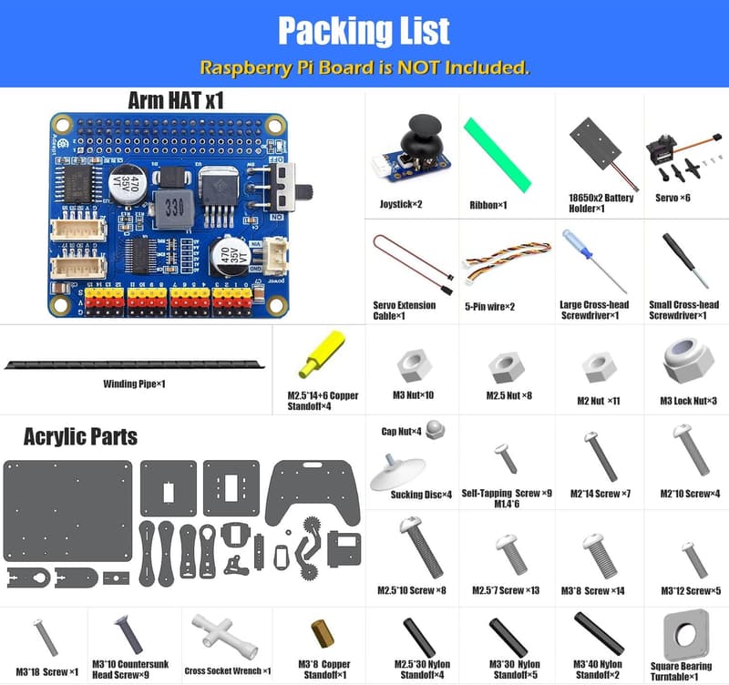 Programmierbares 5-Achsen-Roboterarm-Set für Raspberry Pi 4 B - DIY Lernspielzeug