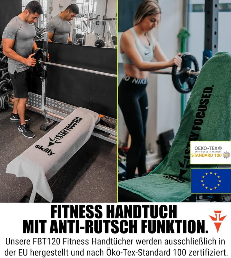 Fitness-Handtuch 120x50cm mit Antirutsch-Funktion, hochwertig und öko-zertifiziert
