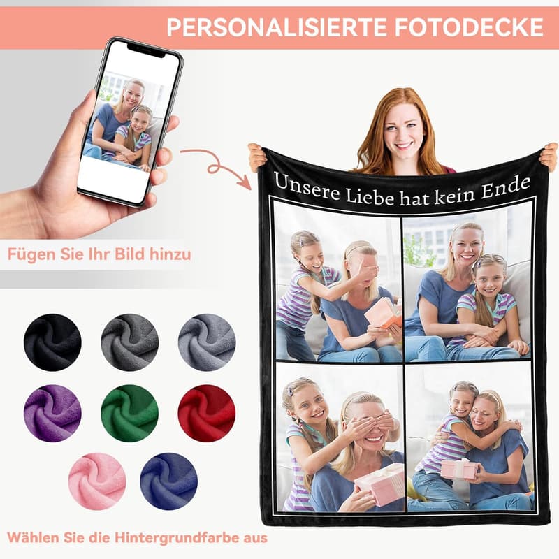 Personalisierte Fotodecke mit 4 Bildern - Geschenk für die Familie