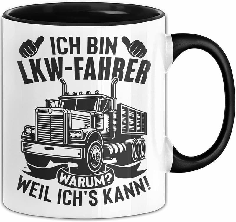LKW Fahrer Tasse – Geschenk für Berufskraftfahrer (Schwarz)