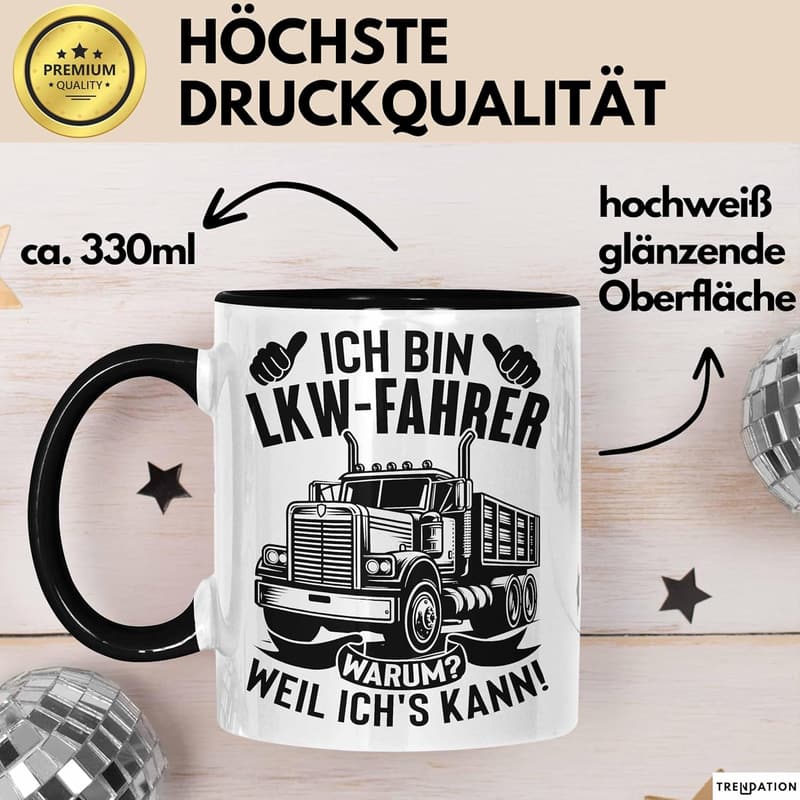 LKW Fahrer Tasse – Geschenk für Berufskraftfahrer (Schwarz)