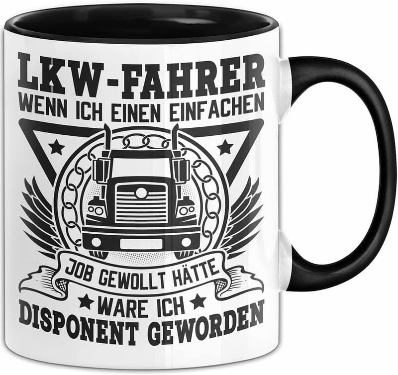 Trucker Tasse für Berufskraftfahrer – Praktischer Becher (Schwarz)