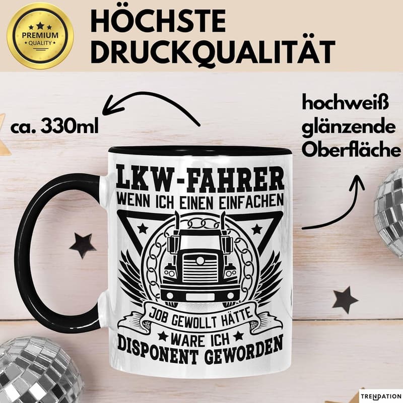 Trucker Tasse für Berufskraftfahrer – Praktischer Becher (Schwarz)