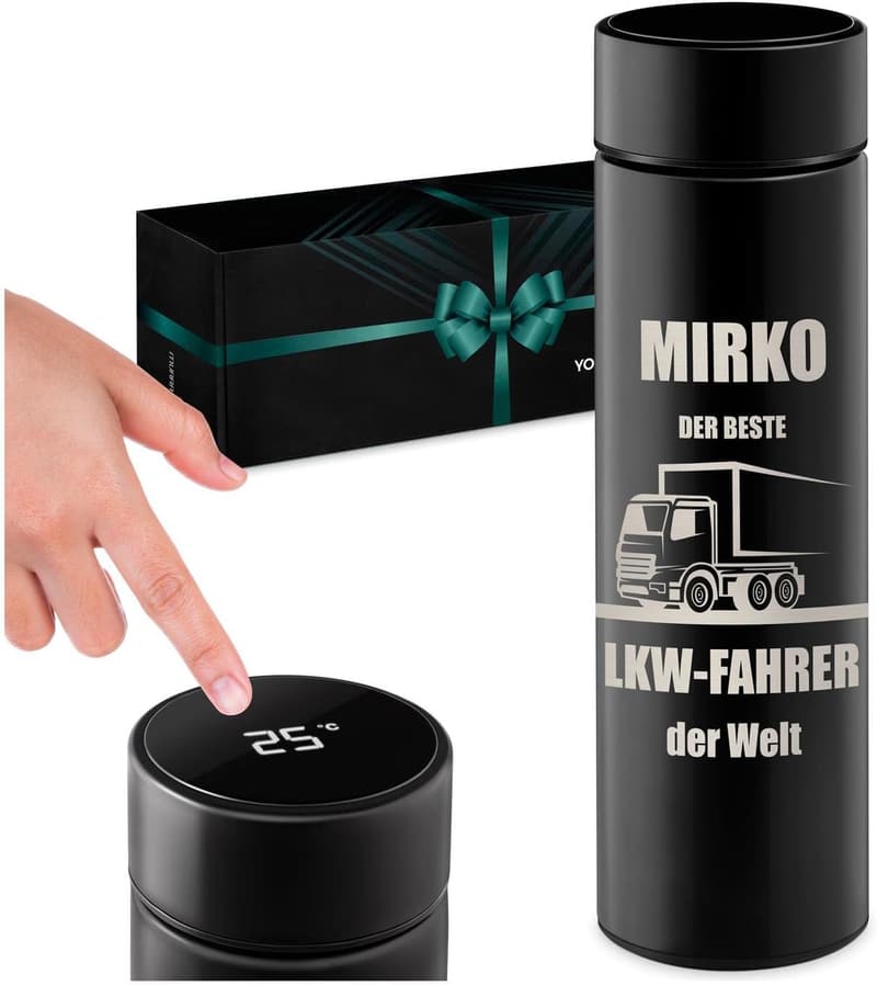 Personalisierter Edelstahl-Thermobecher mit Temperaturanzeige für Männer
