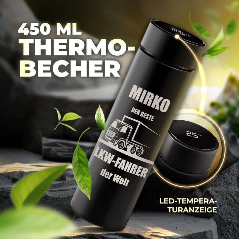 Personalisierter Edelstahl-Thermobecher mit Temperaturanzeige für Männer