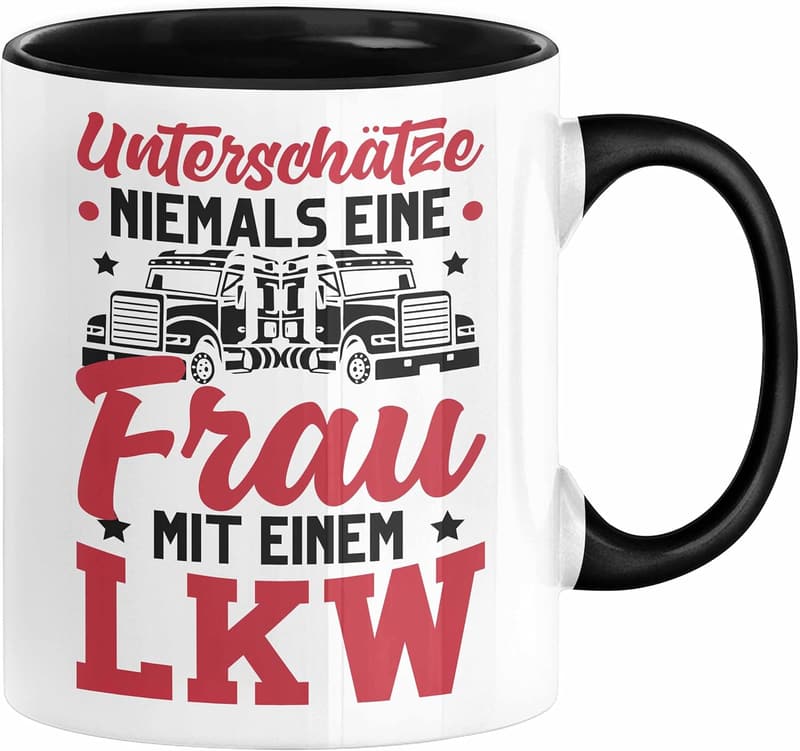 Tasse für Lkw-Fahrerinnen – Geschenkidee für Frauen (schwarz)