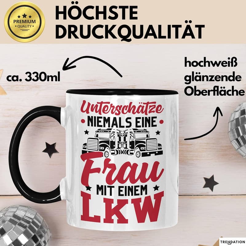 Tasse für Lkw-Fahrerinnen – Geschenkidee für Frauen (schwarz)