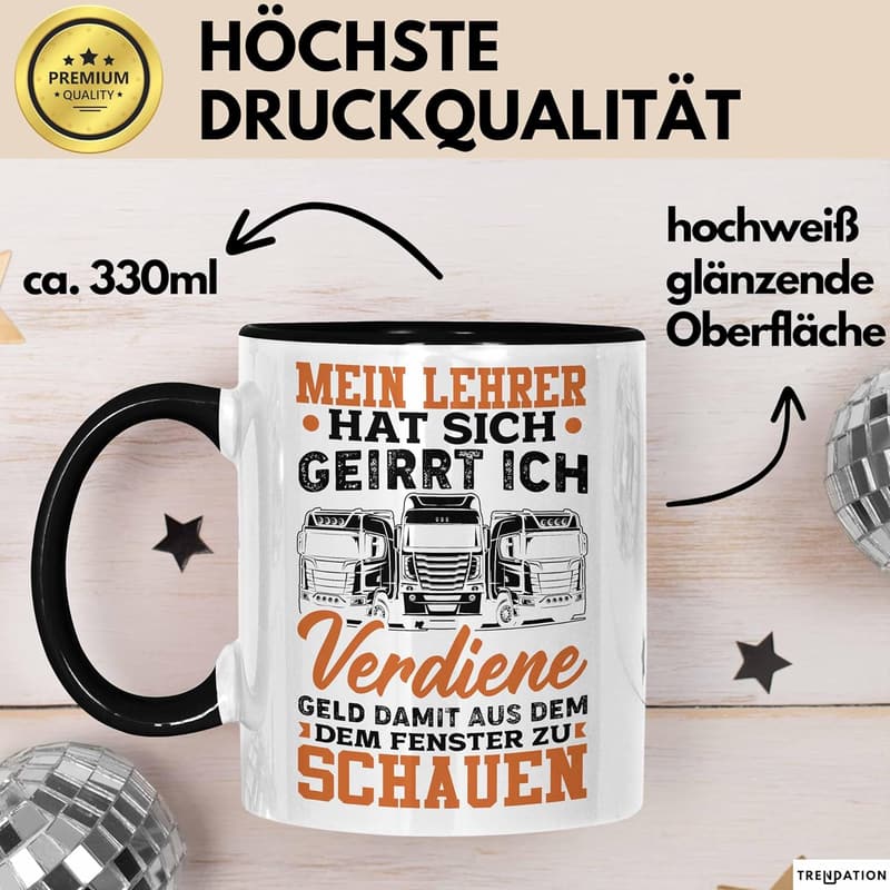 LKW-Fahrer Tasse mit Spruch – Geschenk für Männer (Schwarz)