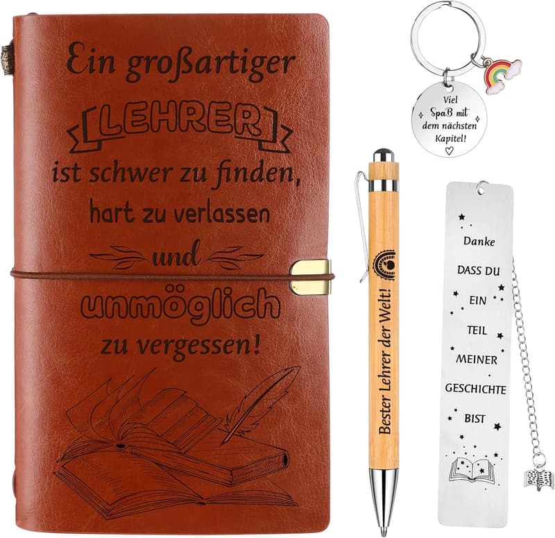 Lehrergeschenk-Set mit PU Leder Notizbuch, Stift und Lesezeichen