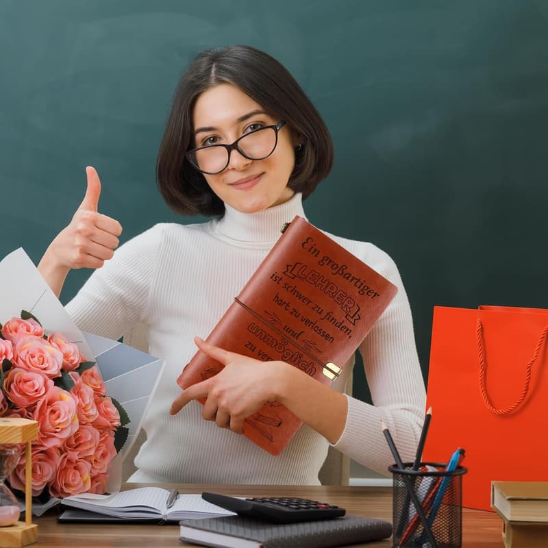 Lehrergeschenk-Set mit PU Leder Notizbuch, Stift und Lesezeichen