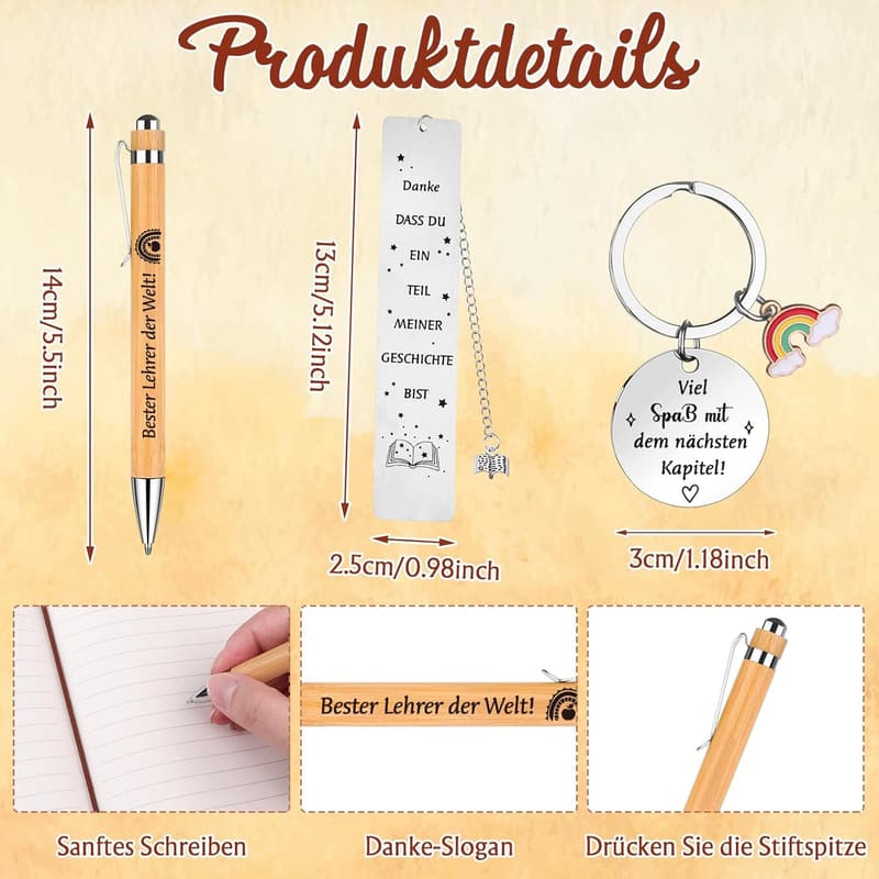 Lehrergeschenk-Set mit PU Leder Notizbuch, Stift und Lesezeichen