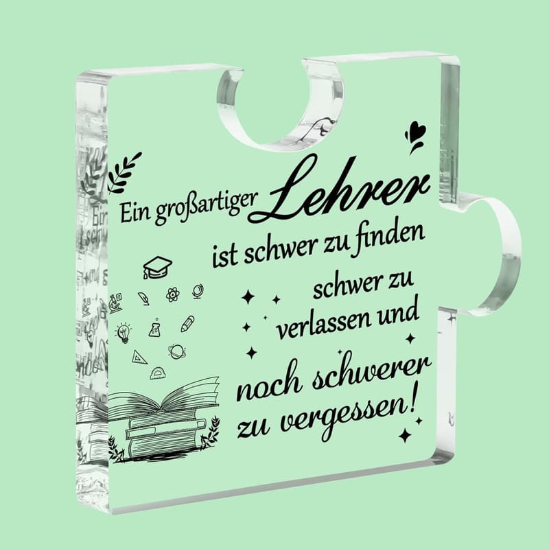 Acryl-Plakette in Puzzleform für Lehrer – Dankeschön zum Ruhestand