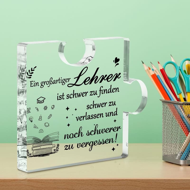 Acryl-Plakette in Puzzleform für Lehrer – Dankeschön zum Ruhestand