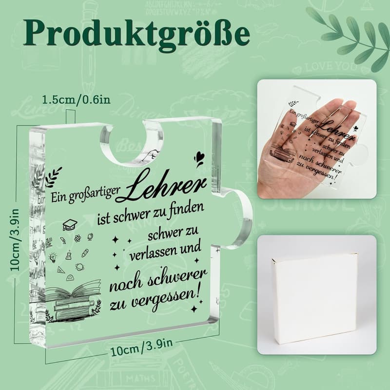 Acryl-Plakette in Puzzleform für Lehrer – Dankeschön zum Ruhestand