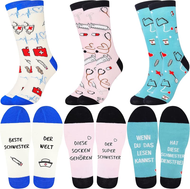 Lustige Baumwollsocken für Damen, 3er Set, Größe 39-42