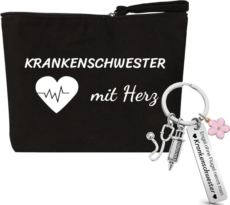 Krankenschwester Set: Kosmetiktasche und Schlüsselanhänger als Dankeschön