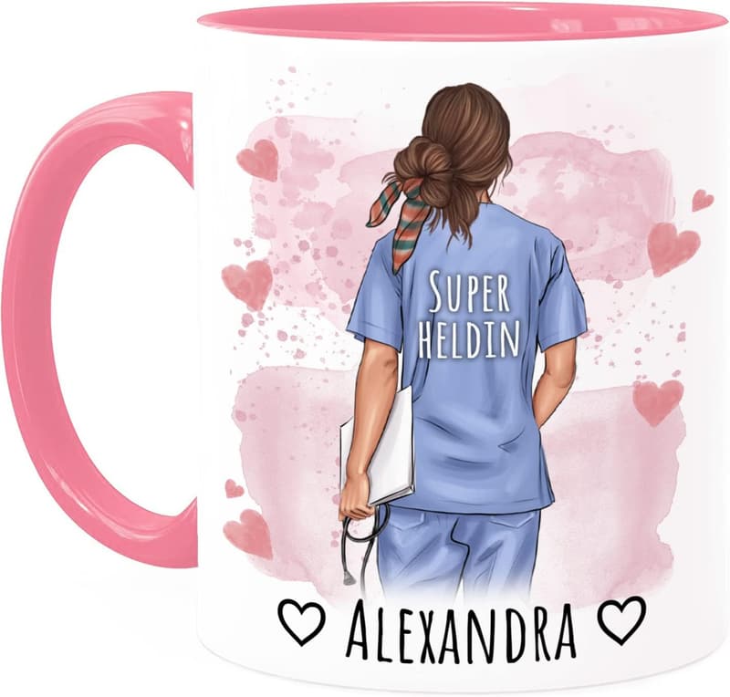 Personalisierte Rosa Tasse für Krankenschwestern und Pflegekräfte