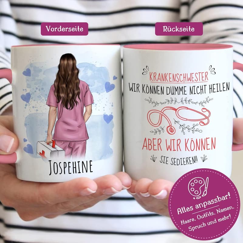 Personalisierte Rosa Tasse für Krankenschwestern und Pflegekräfte