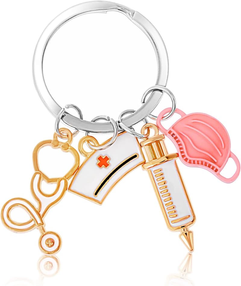 Schlüsselanhänger für Krankenschwestern – Stethoskop & Spritze, Geschenkidee