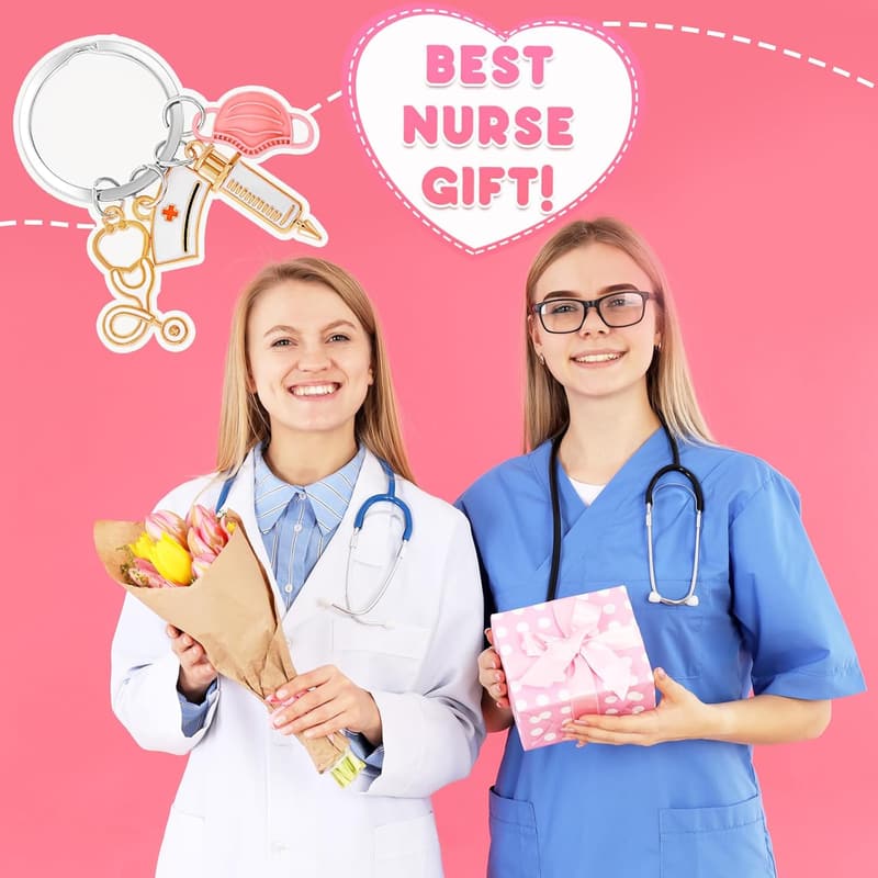 Schlüsselanhänger für Krankenschwestern – Stethoskop & Spritze, Geschenkidee